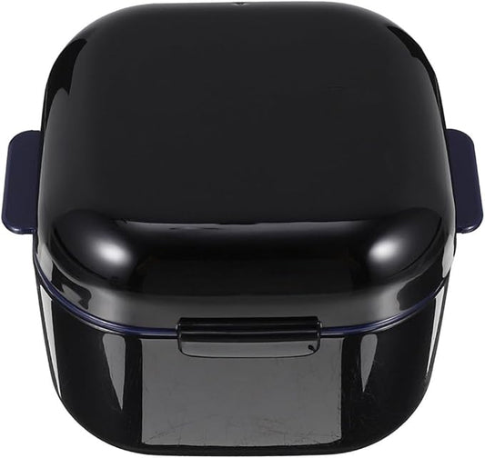 Yardwe Denture Bath Case Cup Box Portable False Teeth Holder Storage Soak Container Orthodontic Retainer Case with Strainer Basket for Travel Cleaning Black