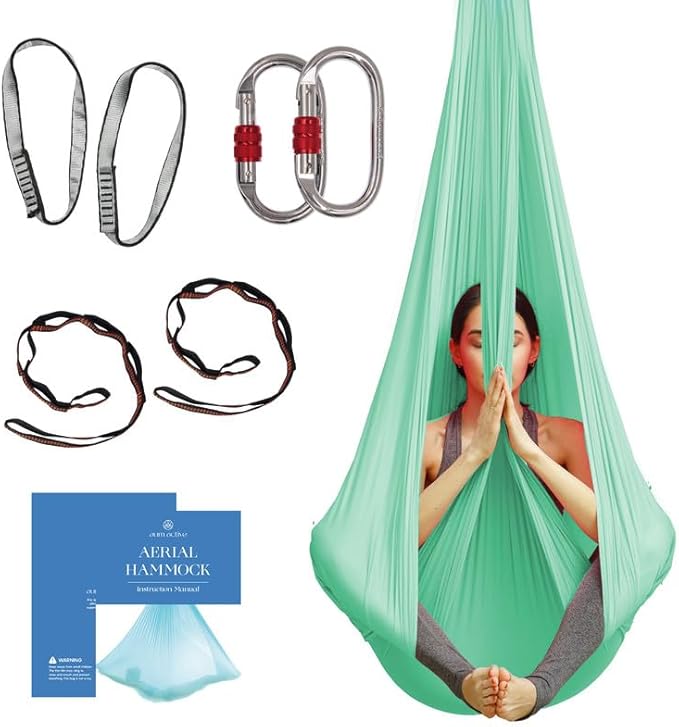 Aerial Silk Yoga Hammock & Swing for Home, Inversion Exercises, Starter Kit for All Levels - Durable with Extension Straps, Carabiners, and Pose Guide-StrideForce Fitness