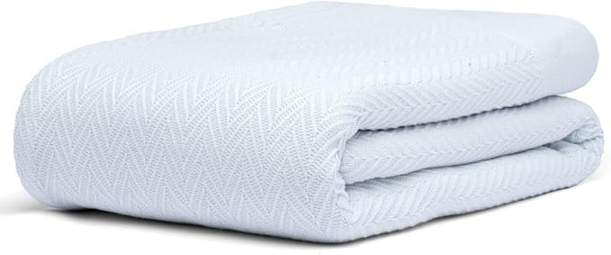 100% Cotton Herringbone Weave Blankets, 66"X90" Twin, Throw Blanket for Bed,All Season Cotton Blanket, Cozy Blanket,Throws Bed Blanket, Throw Blanket for Couch,Modern Home Decor -Light Blue-StrideForce Fitness