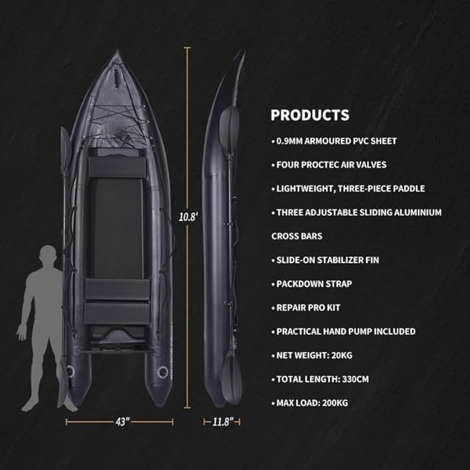 2 Person Inflatable Durable Fishing Kayak Armoured PVC Watercraft with Motor Mount Stern - 130'' x 43'' x 11.8-StrideForce Fitness