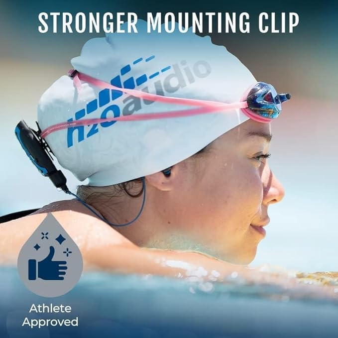 H2O Audio Stream 3 PRO and Surge S+ Earbuds - Underwater Streaming Music Waterproof MP3 Player for Swimming with Bluetooth and Short Cord Underwater Headphones with Superior Sound Quality (Blue)-StrideForce Fitness