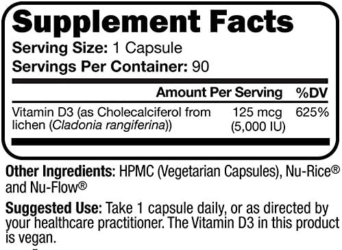 Script Essentials Vegan Vitamin D3 5,000 IU for Healthy Muscle Function, Bone Health, and Immune Support - Non-GMO, Gluten Free and Kosher Certified - 90 Servings-StrideForce Fitness