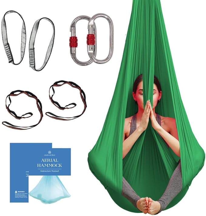 Aerial Silk Yoga Hammock & Swing for Home, Inversion Exercises, Starter Kit for All Levels - Durable with Extension Straps, Carabiners, and Pose Guide-StrideForce Fitness