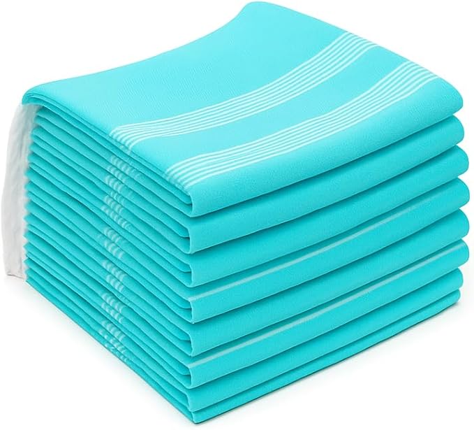 HAVLULAND Turkish Beach Towels Oversized -100% Turkish Cotton Super Soft Lightweight - Absorbent and Quick Drying Bath Towel - Sand Free Beach Towel - Turkish Towels for Adults (Turquoise, 12 Pack)-StrideForce Fitness