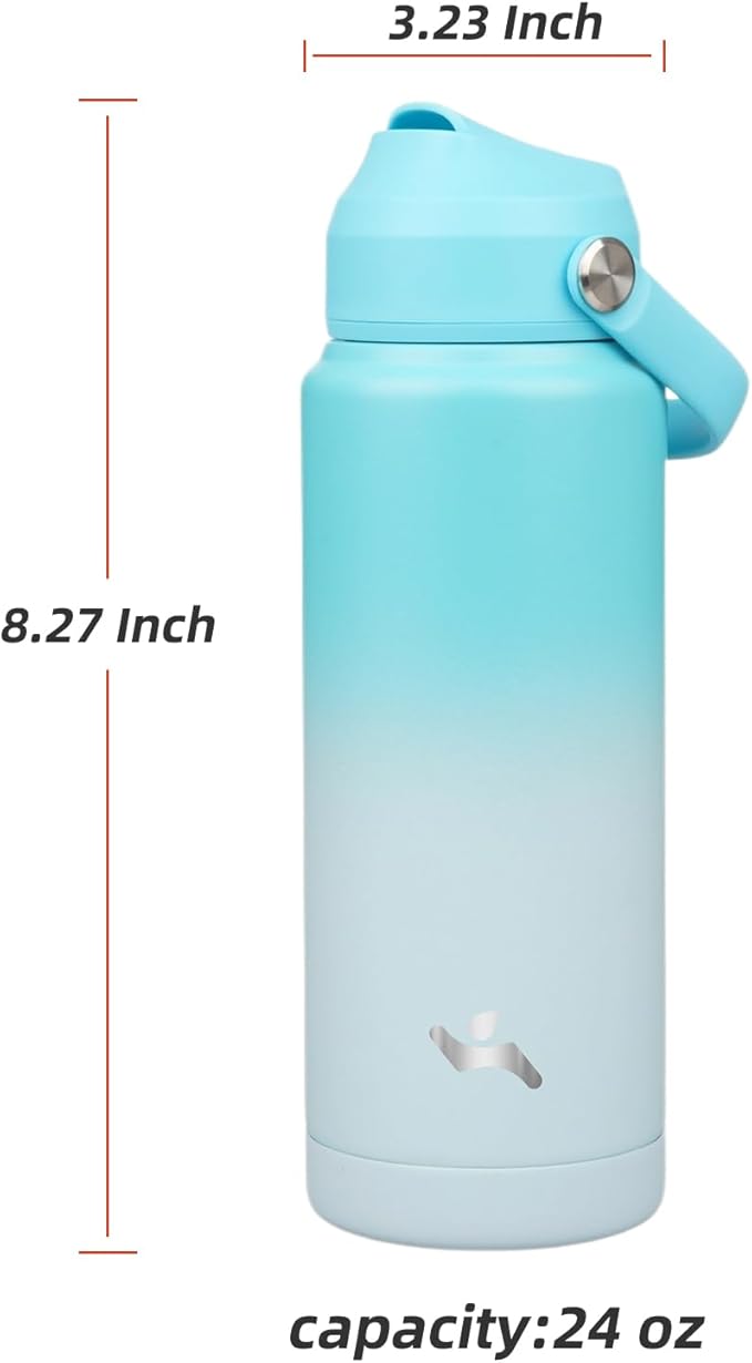 Insulated Water Bottle with Straw Lid,24 oz Stainless Steel Vacuum Metal Bottle with Silicone Handle,Sea Salt-StrideForce Fitness