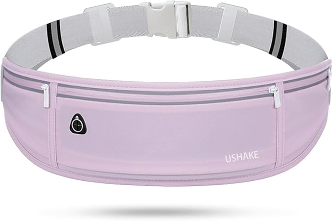 USHAKE Slim Running Belt, Workout Fanny Pack for Men Women,Exercise Waist Pack for Apple iPhone Holder, Runner Belt for Running Walking Cycling Camping Gym Light Purple-StrideForce Fitness