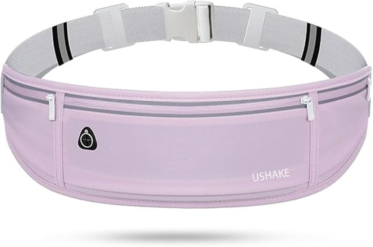 USHAKE Slim Running Belt, Workout Fanny Pack for Men Women,Exercise Waist Pack for Apple iPhone Holder, Runner Belt for Running Walking Cycling Camping Gym Light Purple-StrideForce Fitness