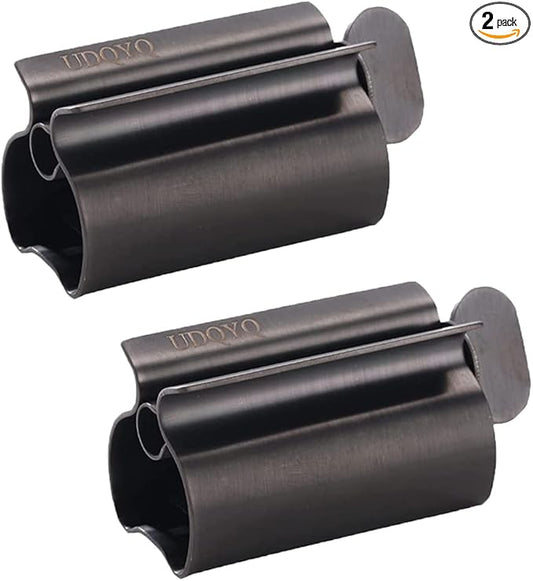 Toothpaste Squeezer - Metal Tube Squeezer Stainless Steel Tube Wringer UDQYQ Toothpaste seat Holder Stand (Matte Black)