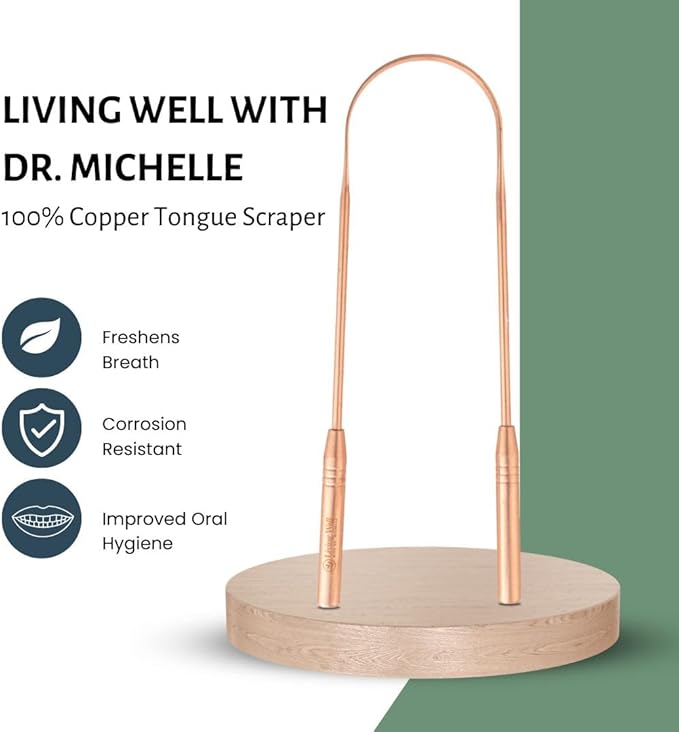 Living Well with Dr. Michelle Bamboo Toothbrush, Floss, and Copper Tongue Scraper Set