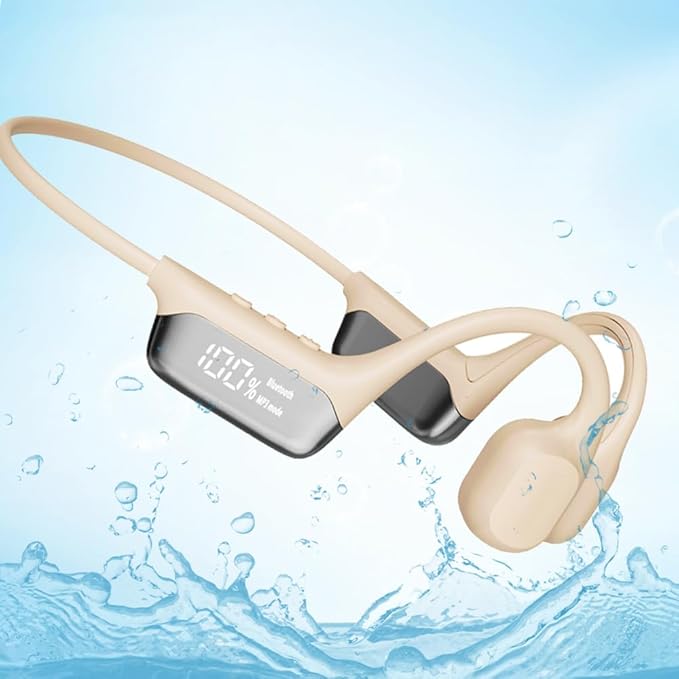 IHAO Swimming Headphones True Bone Conduction Open Ear Headset MP3 Player Built-in 32G Memory IP68 Underwater Waterproof Stereo Bluetooth Earphone for Driving Bicycling Running Skiing-S10 White-StrideForce Fitness