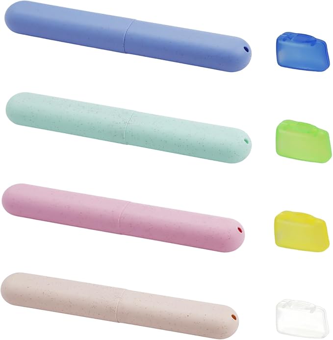 4 Pack Travel Toothbrush Case, Plastic Dust-Proof Travel Toothbrush Holder, Portable Breathable Tooth Brush Cover Container for Trip Home Camping Traveling School Business(4 Colors)