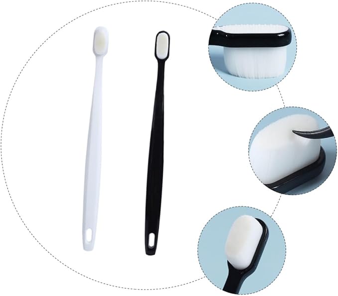 2Pcs Soft Bristle Toothbrush for Adults Sensitive Gum Care Ergonomic Handle Gentle Cleaning for Home and Travel Couples White and Black