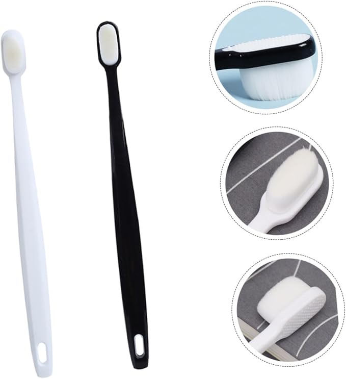 2Pcs Soft Bristle Toothbrush for Adults Sensitive Gum Care Ergonomic Handle Gentle Cleaning for Home and Travel Couples White and Black