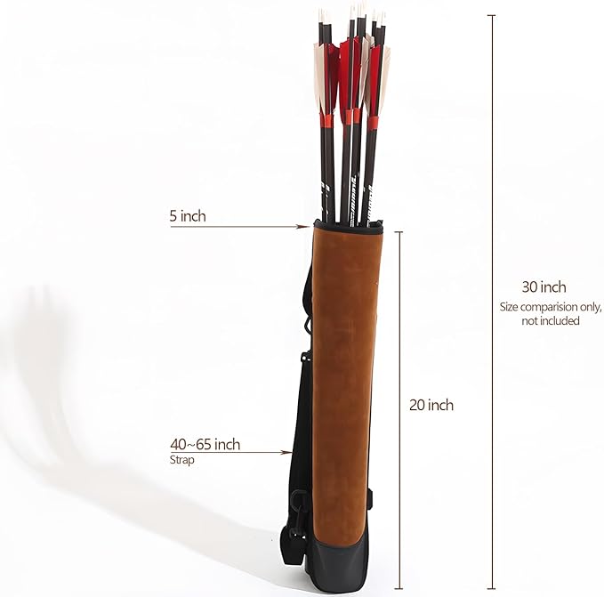 DAPace Leather Arrow Quiver for Recurve Bow/Compound Bow, 20 Inch Back Archery Quiver, Quiver Arrow Holder Holds Up to 36 Arrows, Brown-StrideForce Fitness