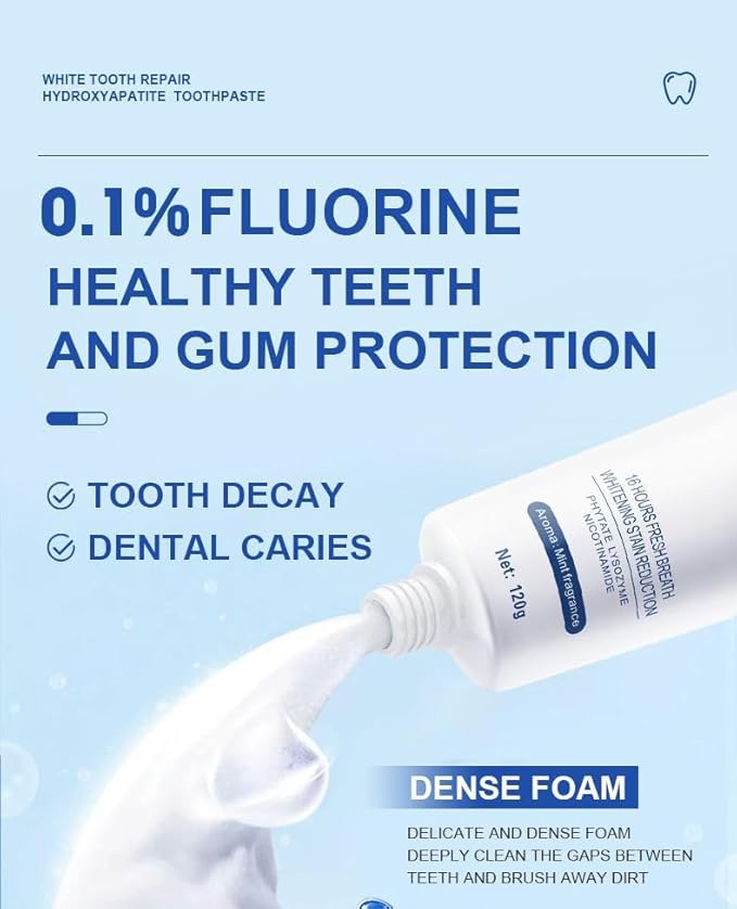 2 Pcs 7.5% Hydroxyapatite Toothpaste for Advanced Enamel Protection and Tooth Strengthening, Gentle and Effective Formula Fresh Breath Suitable for Sensitive Teeth.