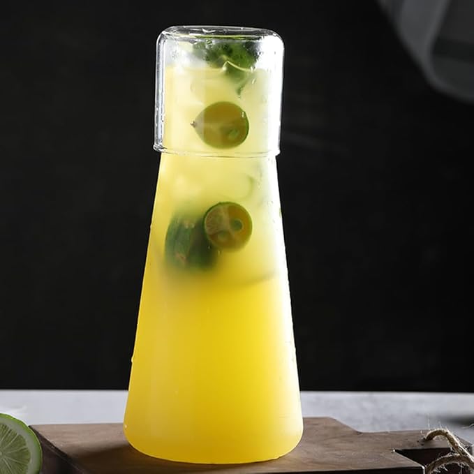 30oz/850ml Clear Glass Bedside Water Carafe with Tumbler Set, Nightstand Water Carafe with Lid for Bedroom, Bathroom Mouthwash Dispenser, Office Use Drinking Glass