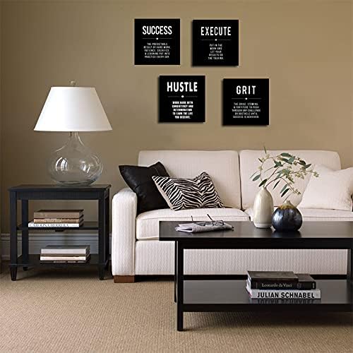 Motivational Grit Success Execute Hustle Quotes Canvas Wall Art -Inspirational Office Wall Art Poster Quotes - Canvas Artwork Picture Print Framed for Home Bedroom Office Wall Decor-12 x12 x4pcs-StrideForce Fitness
