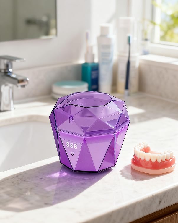 Rechargeable Ultrasonic Cleaner with 2*2000mAh Battery, 18±3W Denture Cleaner Machine| 43±5KHz Sonic, Digital Timer, U-V-C Light, Dental Retainer Cleaning Pod for Invisalign Mouthguard Braces Jewelry