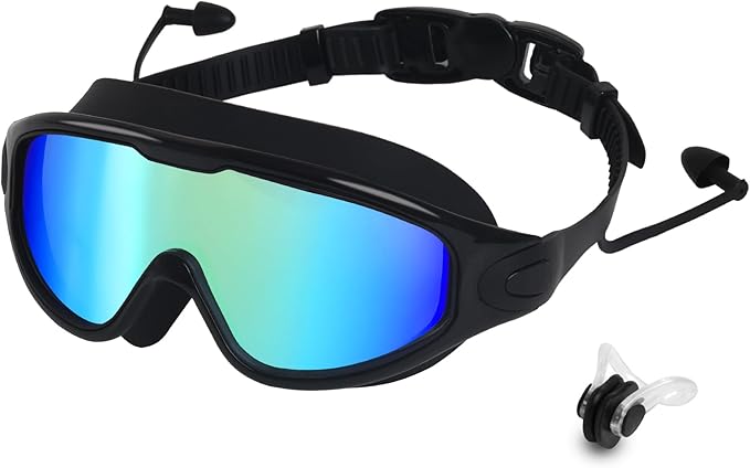 Swim Goggles for Adults, Wide View Anti-Fog & UV Swimming Goggles with Nose Clip & Ear Plugs, No Leak-StrideForce Fitness
