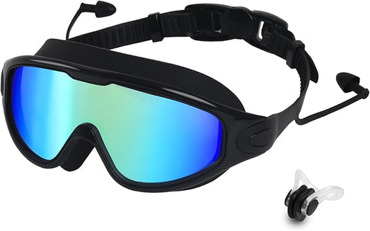 Swim Goggles for Adults, Wide View Anti-Fog & UV Swimming Goggles with Nose Clip & Ear Plugs, No Leak-StrideForce Fitness
