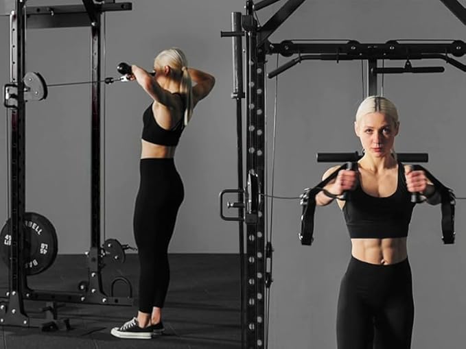 Mikolo Power Cage, Power Rack with Cable Crossover System, 1500LBS Squat Rack with LAT Pull Down System, Workout Cage with Pulley System for Fitness Home Gym-StrideForce Fitness