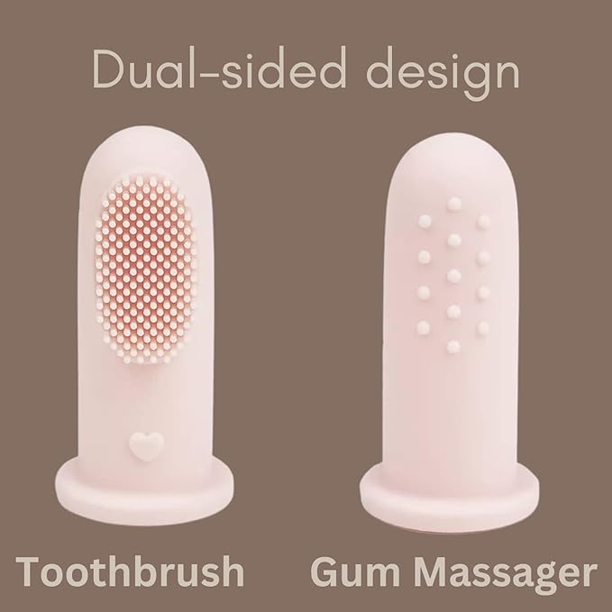 Ali+Oli Baby Oral Care Set (Blush) - Dual-Sided Finger Toothbrush x2, Tongue Scraper, Protective Case - BPA, Phthalate, PVC Free - Food-Grade Baby Care Products for Infants