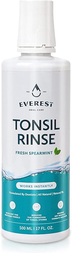 Everest Mouth Wash & Tonsil Stone Remover – Natural Mouthwash or Oral Rinse Liquid to Help Soothe Tonsils, Fight Bad Breath, & Relieve Dry Mouth – Paraben & Alcohol Free Treatment, Spearmint