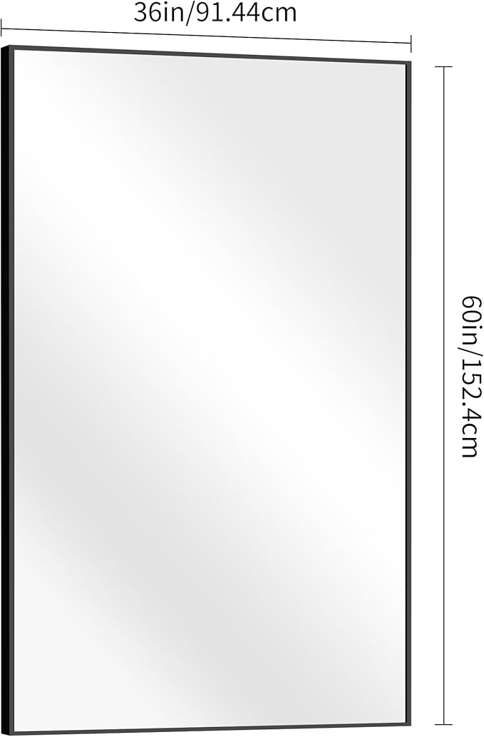 Black Bathroom Mirror for Wall, 60x36 Inch Rectangle Mirrors with Metal Frame, Modern Vanity Wall Mirror Decor for Entryway Hangs, Bathroom Living Room Horizontal or Vertical-StrideForce Fitness