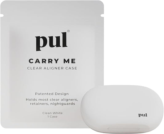 PUL Clear Aligner & Retainer Case – For Invisalign, Partial Dentures, Mouth & Night Guards, PUL Removal Tool, Dental Removables – Plastic Holder w/ Secure Magnet Closure, Sleek & Slim Design – White