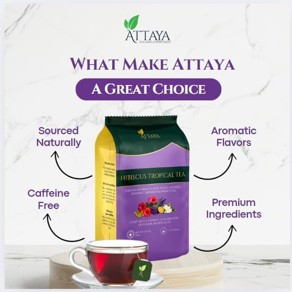 Attaya Hibiscus Tropical Herbal Tea Bags | Lowers Blood Pressure & Supports Heart Health | PCOS | Liver Health | Cholesterol | Antioxidants & Vitamin C | Caffeine Free | non-GMO | 100 Pyramid Tea Bags-StrideForce Fitness