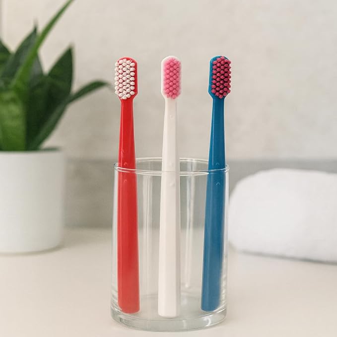 Ved ProCura Ultra Soft Toothbrush – Gentle Manual Toothbrush for Adults with 5,460 Super Soft Bristles for Sensitive Teeth and Gums, (Red+White+Dark Blue)