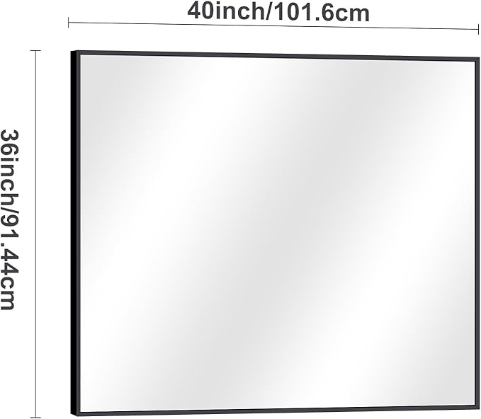Black Bathroom Mirror for Wall, 36x40 Inch Rectangle Mirrors with Metal Frame, Modern Vanity Wall Mirror Decor for Entryway Hangs, Bathroom Living Room Horizontal or Vertical-StrideForce Fitness