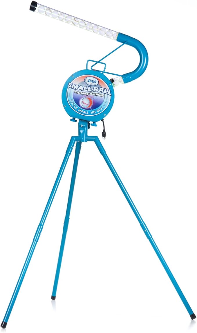 Jugs Small-Ball Pitching Machine with 2-Dozen Small-Balls—1-Dozen White and 1-Dozen Vision-Enhanced Yellow. Hitting Big. Throws fastballs or Overhand Curves., JUGS Blue-StrideForce Fitness