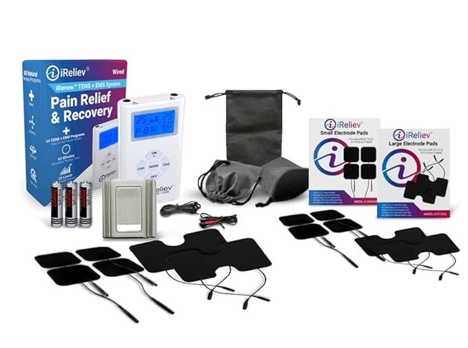 iReliev TENS + EMS Combination Unit Muscle Stimulator for Pain Relief, Arthritis, Muscle Strength - Treats Tired, Sore Muscles in Your Shoulders, Back, Ab's, Legs, Knee's, More-StrideForce Fitness