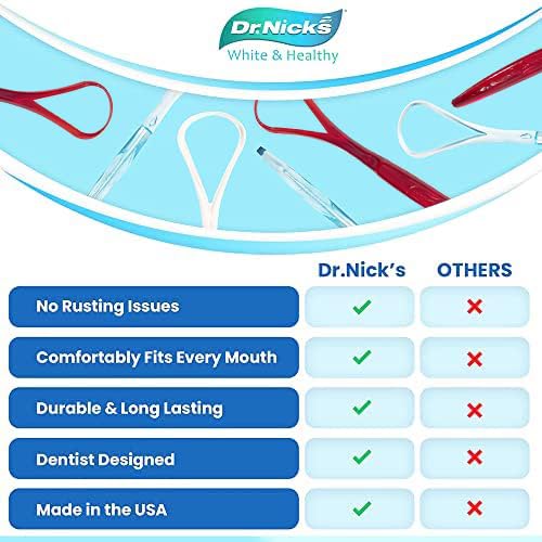 Tongue Scraper (3 pack) 100% BPA Free - Dentist Designed for Fresh Breath - Dr. Nick’s White & Healthy Easy to Use Plastic Tongue Cleaner for Adults (Red White & Blue)