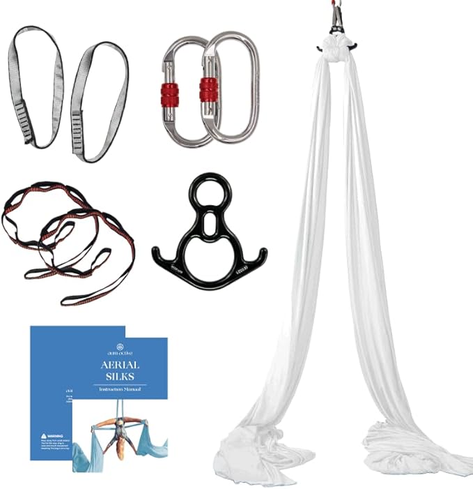 Aerial Silks Starter Kit - Durable 9 Yards of Aerial Yoga Hammock with Hardware & Guide - Aerial Swing for Acrobatic Flying Yoga & All Levels (Aerial Rigging Point Up to 13ft)-StrideForce Fitness