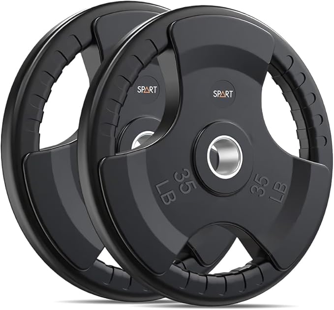 SPART Weight Plate 2-Inch Rubber Coated Olympic Grip Plate for Barbell,Solid Cast Iron Weight Plates in Pairs or Single for Strength Training,Weightlifting,Crossfit,Home Gym(5LB/10LB/25LB/35LB/45LB)-StrideForce Fitness