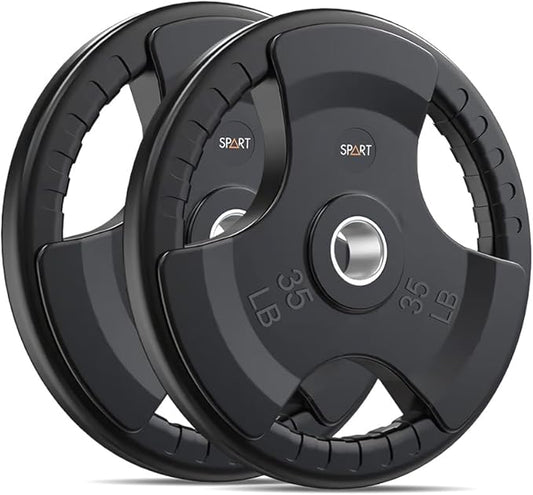 SPART Weight Plate 2-Inch Rubber Coated Olympic Grip Plate for Barbell,Solid Cast Iron Weight Plates in Pairs or Single for Strength Training,Weightlifting,Crossfit,Home Gym(5LB/10LB/25LB/35LB/45LB)-StrideForce Fitness