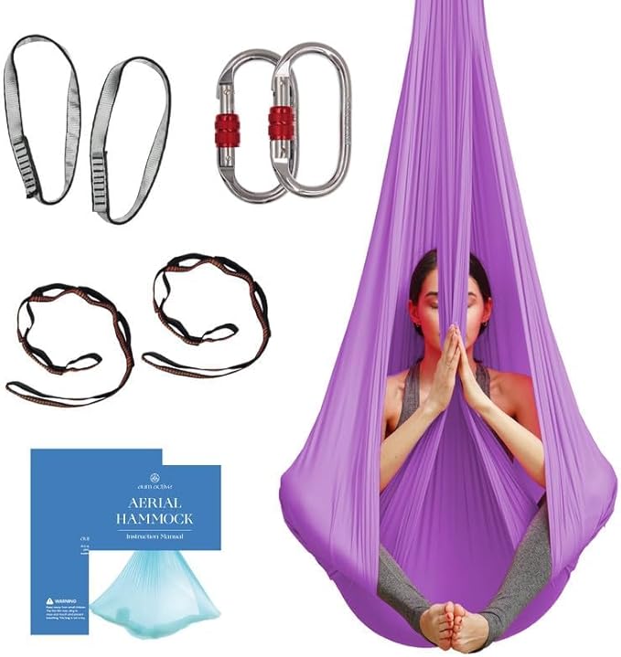 Aerial Silk Yoga Hammock & Swing for Home, Inversion Exercises, Starter Kit for All Levels - Durable with Extension Straps, Carabiners, and Pose Guide-StrideForce Fitness