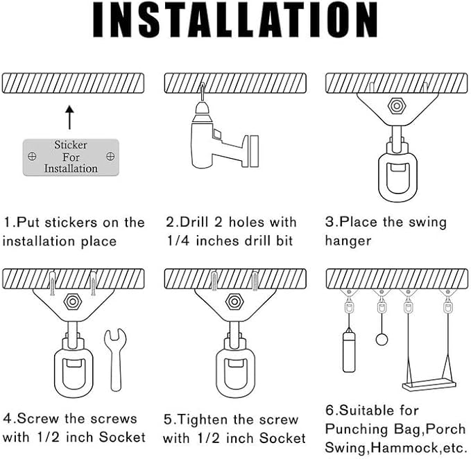 Heavy Duty Swing Hangers for Wooden Sets 2000 LB Capacity Hammock Hanger 360 Swivel Stainless Steel Swing Hardware Accessories 2 Packs for Porch Playground Yoga Heavy Bag-StrideForce Fitness