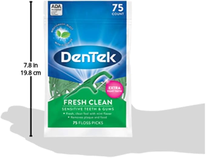DenTek Fresh Clean Floss Picks, for Extra Tight Teeth, 75 Count, (Pack of 2)