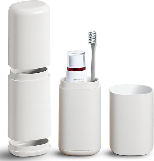 Travel Toothbrush Case with Cup, Gray - Toothbrush and Toothpaste Travel Case, Doubles as Dorm Toothbrush Holder, Detachable Base, Compact Toothbrush Covers for Camping, Business Trip