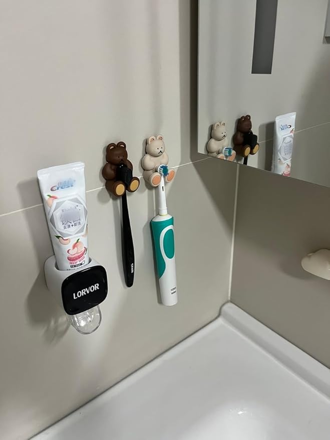 2 Pcs Toothpaste Dispensers Semi-Automatic Toothpaste Hands Free Squeezer Holder for Kids and Adults, Self-Adhesive Sticker Wall Mount Toothpaste Squeezer for Family Bathroom