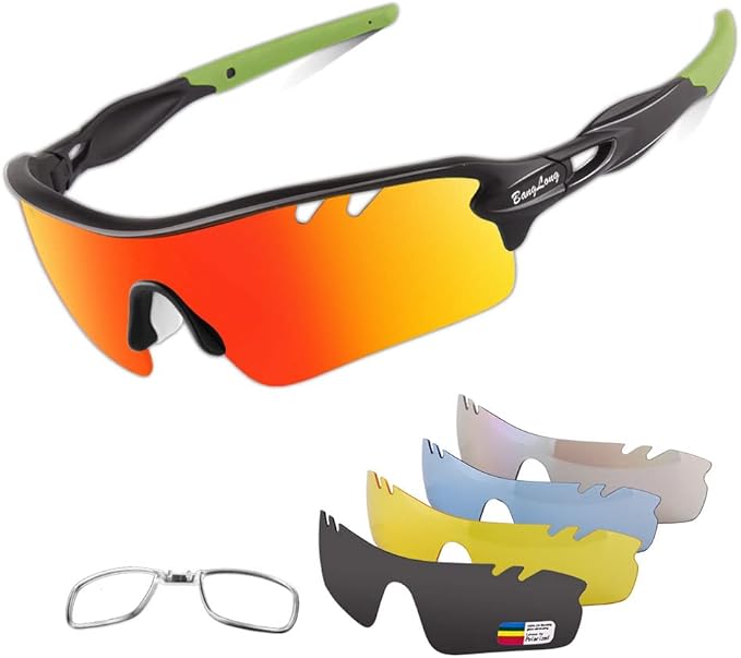 BangLong Polarized Sports Sunglasses Cycling Sun Glasses for Men Women with 5 Interchangeable Lenes for Running Baseball Golf-StrideForce Fitness