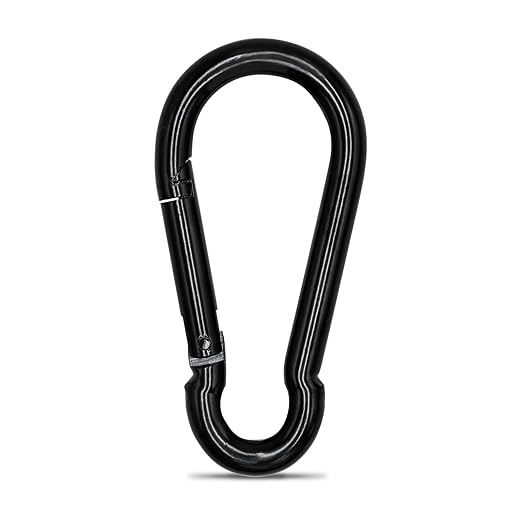 KINLINK 1 Pack Black Carabiner Clip, 5.5 inch Heavy Duty Spring Snap Hook, Large Caribeener Clips for Camping, Swing Set, Hammock, Hiking, Travel, Weight Lifting Machine, Home Gym Equipment-StrideForce Fitness
