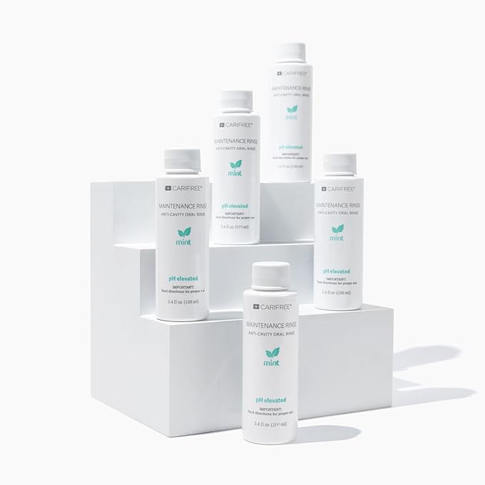 CariFree Maintenance Rinse, Mint Flavored, Travel Size for On-The-Go Convenience, Anti-Cavity & Fluoride Mouthwash, Xylitol, Alcohol-Free, Neutralizes pH, Dentist Recommended (Pack of 5)