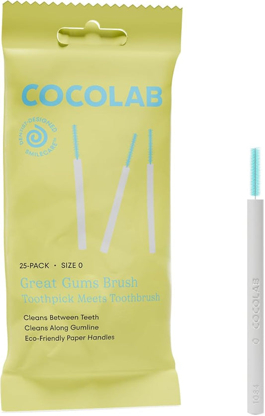 Cocolab Great Gums Brush, Soft Interdental Brushes, Easy to Use Floss Supplement for Teeth Cleaning and Gum Health, Size 0, 25-Pack