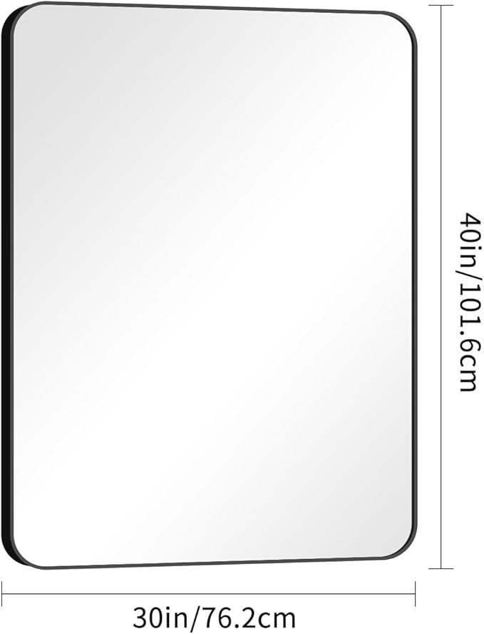 30x40 inch Bathroom Mirror,Black Rectangle Mirror,Wall Mounted Bathroom Frame Vanity Mirror with Round Corner for Bedroom Living Room, Entryway Hangs Horizontal or Vertical-StrideForce Fitness