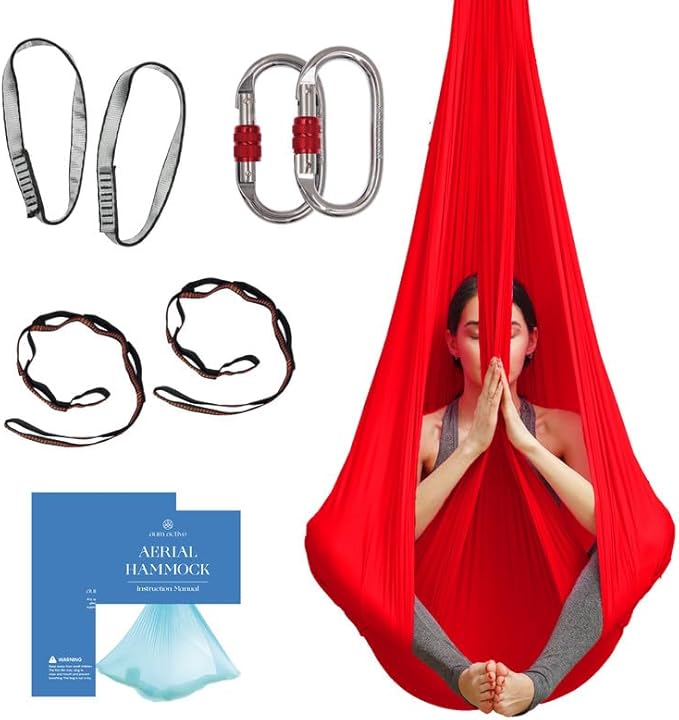 Aerial Silk Yoga Hammock & Swing for Home, Inversion Exercises, Starter Kit for All Levels - Durable with Extension Straps, Carabiners, and Pose Guide-StrideForce Fitness