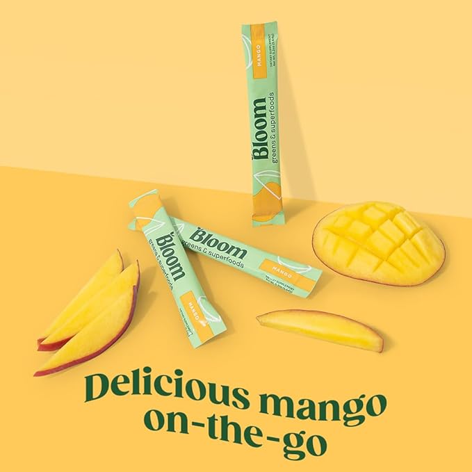 Bloom Nutrition Superfood Greens Powder Stick Packs, Digestive Enzymes with Probiotics and Prebiotics, Gut Health, Bloating Relief for Women, Chlorella, Green Juice Mix, 15 SVG, Mango-StrideForce Fitness